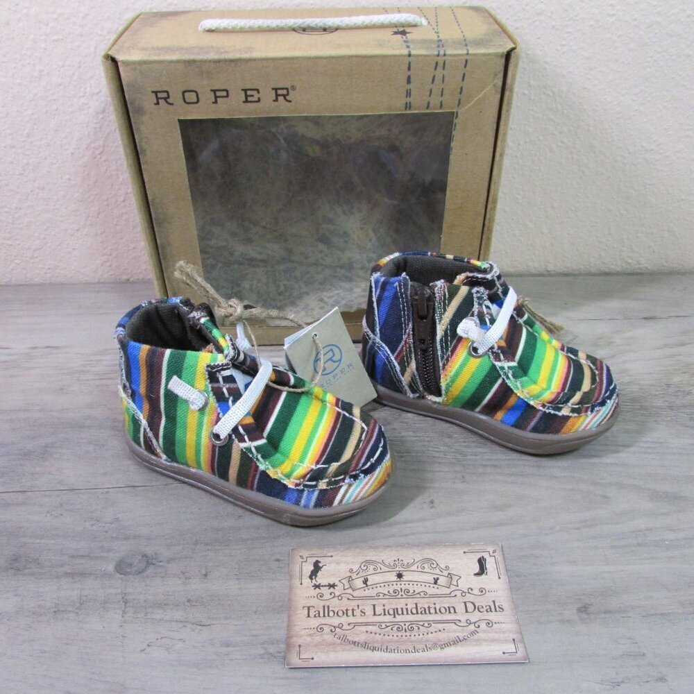 Roper Infant 2 Tommie Slip On Moc Toe Zip Up Boot Shoe Serape Stripe